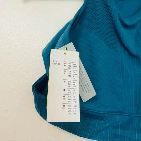 NWT All in Motion Teal Blue High Neck Cut Out Sports Bra Large - Picture 6 of 9